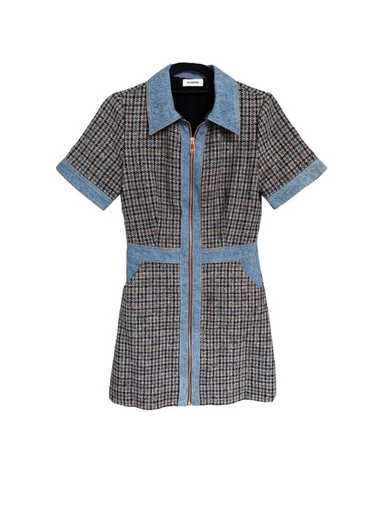Sandro Dresses & Skirts - Sandro Check Mary Mini Dress with Blue Denim Trim *LIKE NEW* Size 34